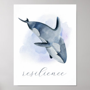 Poster Orque Baleine Tueuse Aquarelle Bleu Blanc