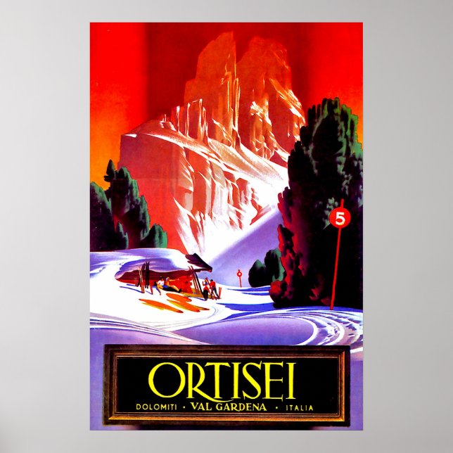Poster Ortisei, Alpes Dolomiti, Val Gardena ski, Italie (Devant)