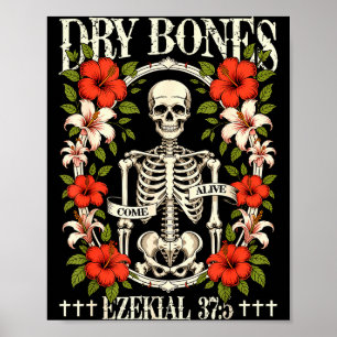 Poster Os de bones secs viennent à la vie Squelette flora