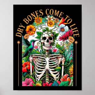Poster Os sec s'animent Squelette drôle Floral Christi
