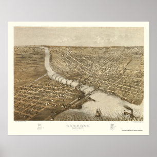 Poster Oshkosh, WI Carte Panoramique - 1887