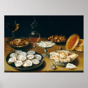 Poster Osias Beert les plats d'aîné avec des huîtres,