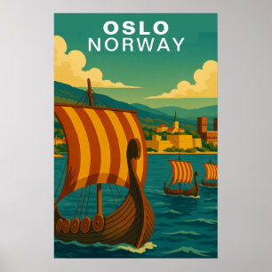 Poster Oslo Norvège Scandinave Voyage Havre Vintage