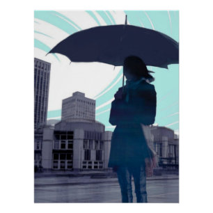 Poster Oster d'art mural de pluie Silhouette parapluie