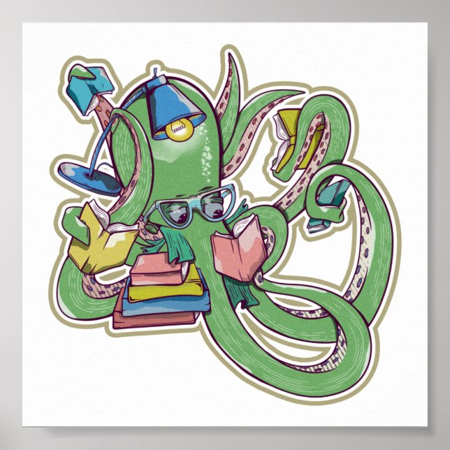 Poster Otopus Lecture des livres (Devant)