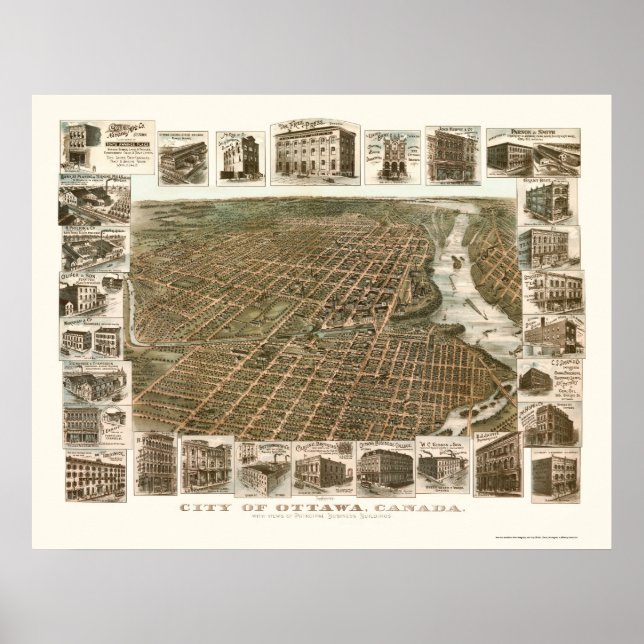 Poster Ottawa, ON, Canada Carte panoramique - 1895 (Devant)