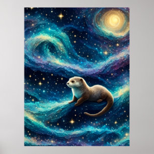 Poster Otter dans un océan étoilé