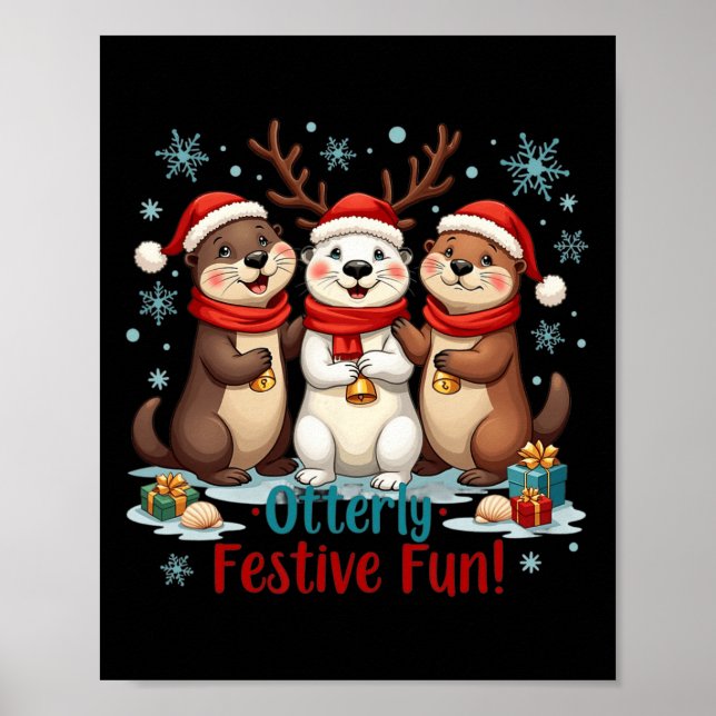 Poster Otter de Noël Festive Otter Animaux Animaux (Devant)