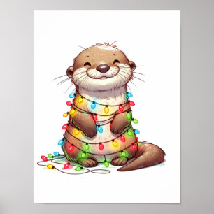 Poster Otter de Noël mignonne et festive enveloppé dans l