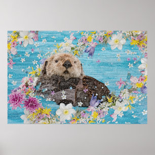 Poster Otter Nager dans les fleurs