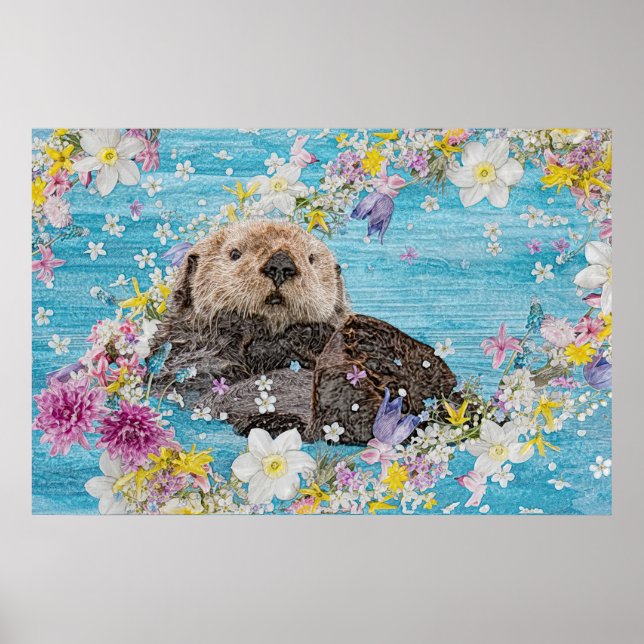 Poster Otter Nager dans les fleurs (Devant)