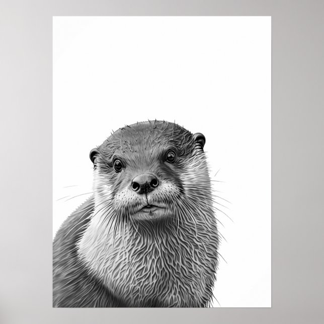 Poster Otter Woodland Modern Portrait noir blanc (Devant)