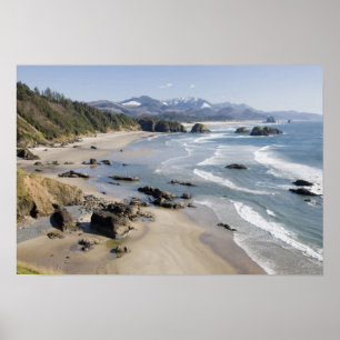 Poster OU, Côte de l'Oregon, Parc d'état Ecola, Croissant