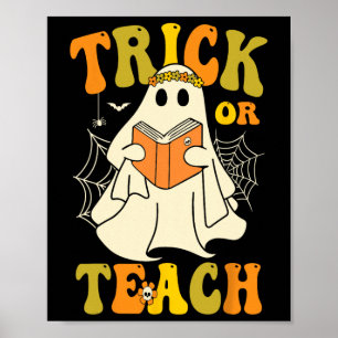 Poster Ou Enseigner Halloween Super Retro Floral Fantôme 