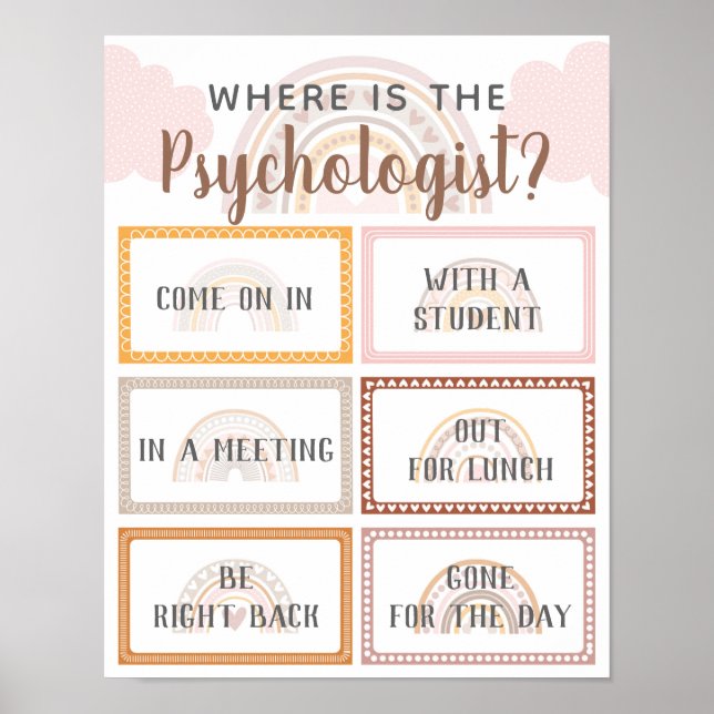 Poster Où est Psychologue Bureau Porte Signal Arc-en-ciel (Devant)