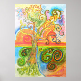 Poster ou imprimer avec arbre psychédélique coloré