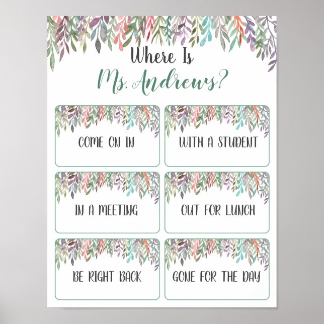 Poster Où se trouve la porte du bureau de l'enseignant (Devant)