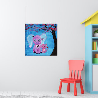 Poster Oubliez-moi pas Eléphant Rose Chat Cerisier Fleur