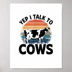 Poster Oui Je Parle Aux Vaches Drôle Vintage Producteur V
