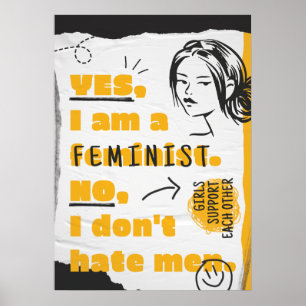 Poster Oui je suis féministe Non je ne déteste pas les ho