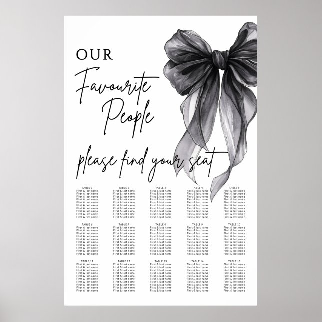 Poster Our Favourite People Bow Wedding Seating Chart (Devant)