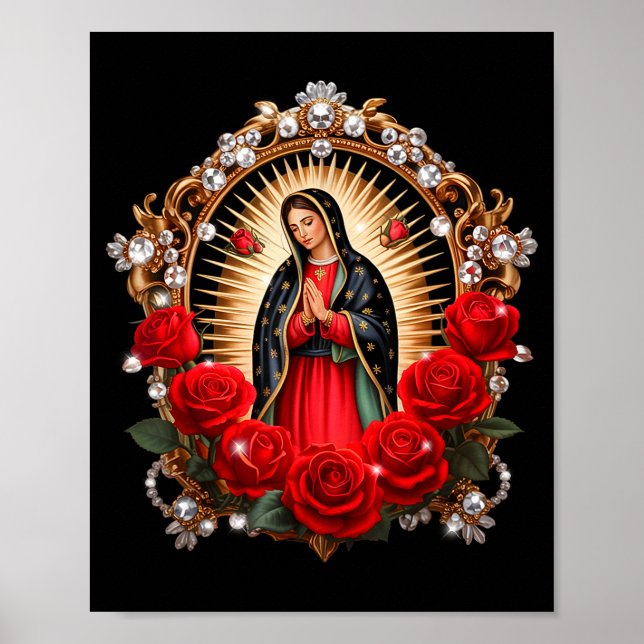 Poster Our Lady Guadalupe Saint Virgin Mary In Roses Flow (Devant)