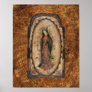 Poster Our Lady of Guadalupe Virgin Mary Wood Look