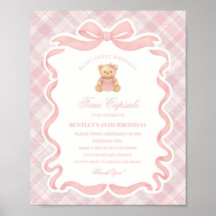 Poster Ours à nœud papillon rose Coquette Anniversaire Ca