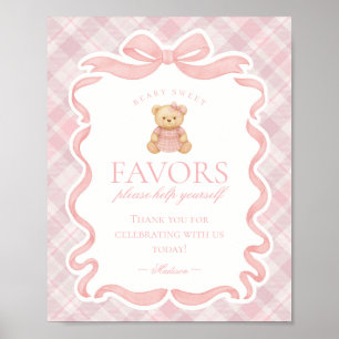 Poster Ours à nœud papillon rose Coquette Panneau de Fave