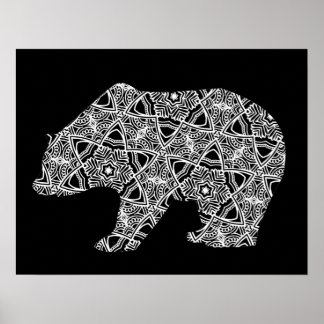 Poster Ours animal blanc noir Art géométrique