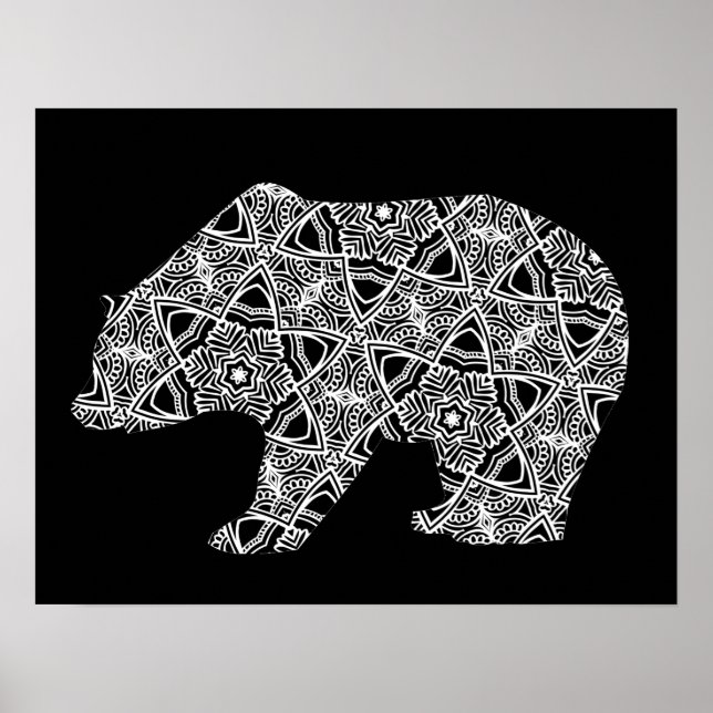 Poster Ours animal blanc noir Art géométrique (Devant)