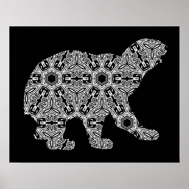 Poster Ours animal blanc noir Art géométrique (Devant)