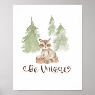 Poster Ours aquarelle amis de la forêt de bois Soyez uniq
