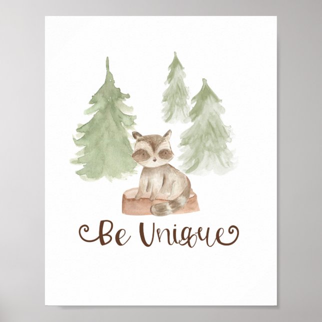 Poster Ours aquarelle Amis de la forêt Naissance unique (Devant)