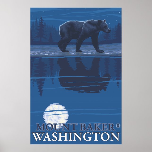 Poster Ours au clair de lune - Mount Baker, Washington (Devant)