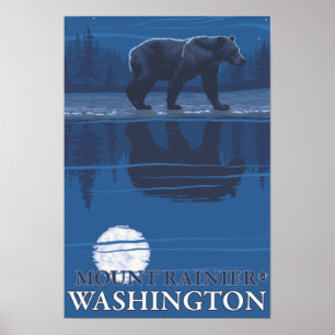 Poster Ours au clair de lune - Mount Rainier, Washington