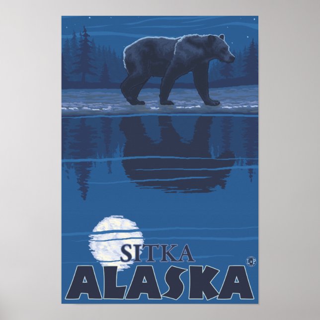 Poster Ours au clair de lune - Sitka, Alaska (Devant)