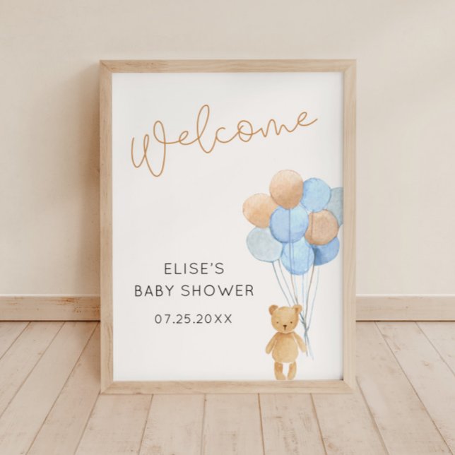 Poster Ours avec Bleu et Ballons Tan Bienvenue (Créateur téléchargé)