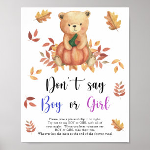 Poster Ours avec citrouille - Ne dis pas garçon ou fille