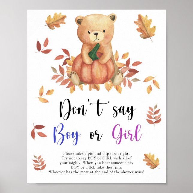 Poster Ours avec citrouille - Ne dis pas garçon ou fille (Devant)