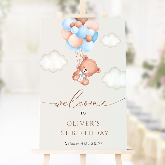 Poster Ours Bébé, Ballons Bleus, Bienvenue pour le premie (Créateur téléchargé)