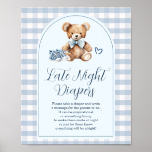 Poster Ours Bébé Chaussures Gingham Bleu Couches de Nuit