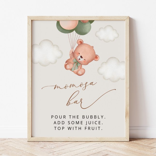 Poster ours bébé, ours en peluche, ballons verts, bar Mom (Créateur téléchargé)