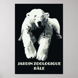Poster Ours blanc de Bâle d'annonce vintage de zoo