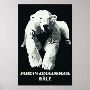 Poster Ours blanc de Bâle d'annonce vintage de zoo
