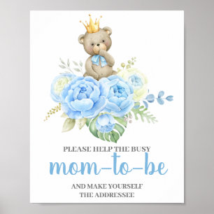 Poster Ours bleu Aidez Maman le signe destinataire