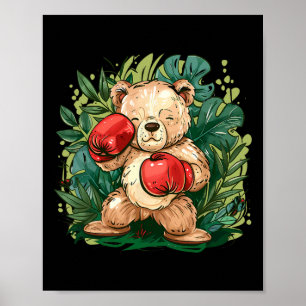 Poster Ours boxeur avec gants de boxe Kickboxing Boxe drô
