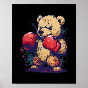 Poster Ours boxeur avec gants de boxe Kickboxing Boxe drô