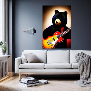 Poster ours Brown jouant de la guitare Art AI