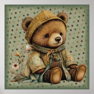 Poster Ours Brown vintage En Teddy Et À petits pois